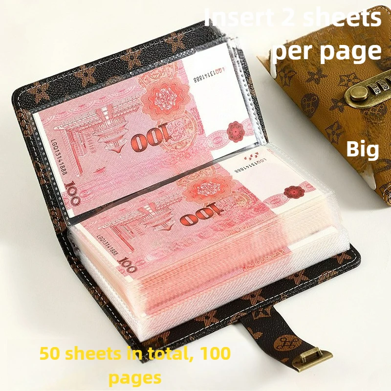 Het nieuwe geldboek met grote bloemenwachtwoordvergrendeling kan 1W geldclip geldboek met grote capaciteit A6 geldbesparend boek besparen