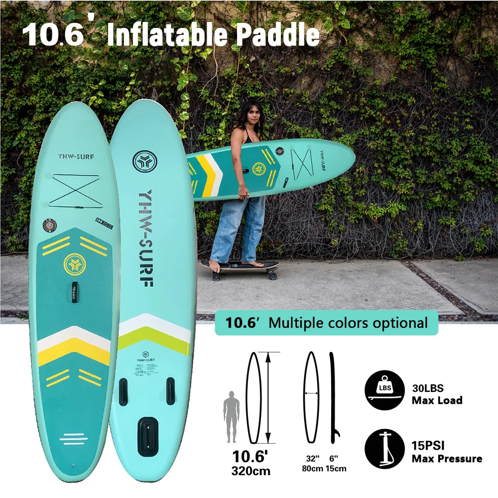 3.2m 10.6ft Surfboard PVC Inflatable Paddle Board Seaside Beach Water-skiing Stand Up Paddle Board with Foot Rope For Outdoor