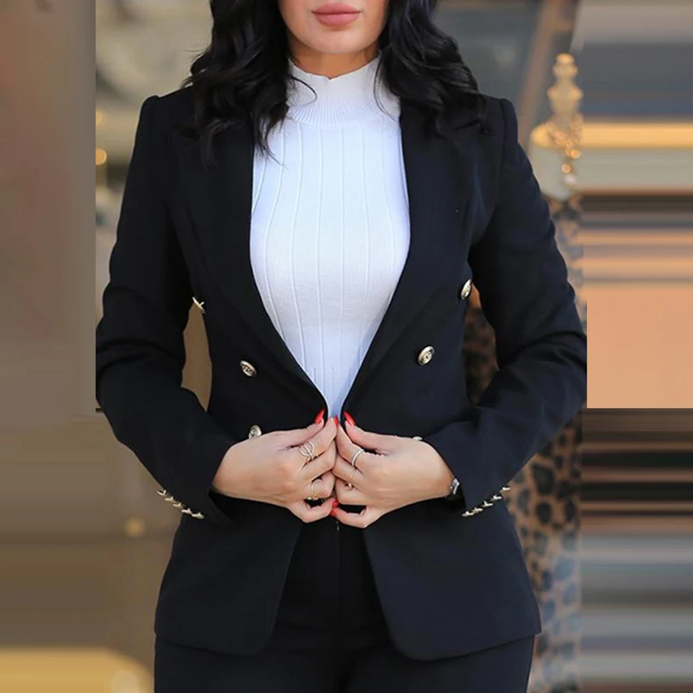 

2 Piece Set Womens Casual Suit New Condition Polyester Fabric Regular Length Solid Color Fashionable Business Look