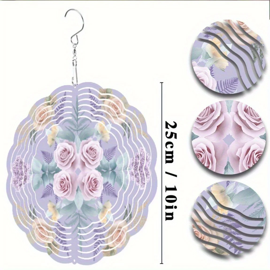 CIFBUY Metal Wind Chime 360 Rotating Garden Wind Spinner Pink Rose Art Decor for Outdoor Balcony Yard Patio Lawn Ornament
