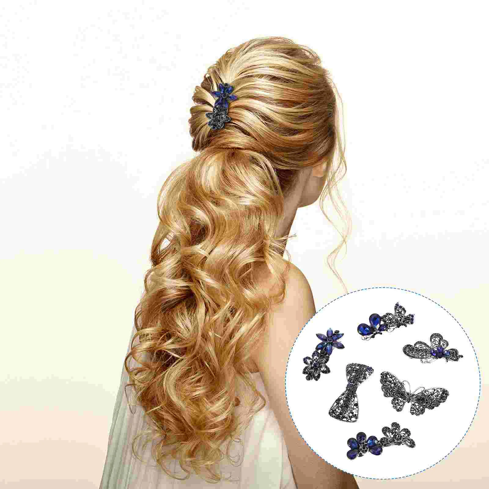 

6 Pcs Hair Vintage Spring Clip Miss Rhinestone Bobby Pins Women Accessories Crystal French Clips Girls