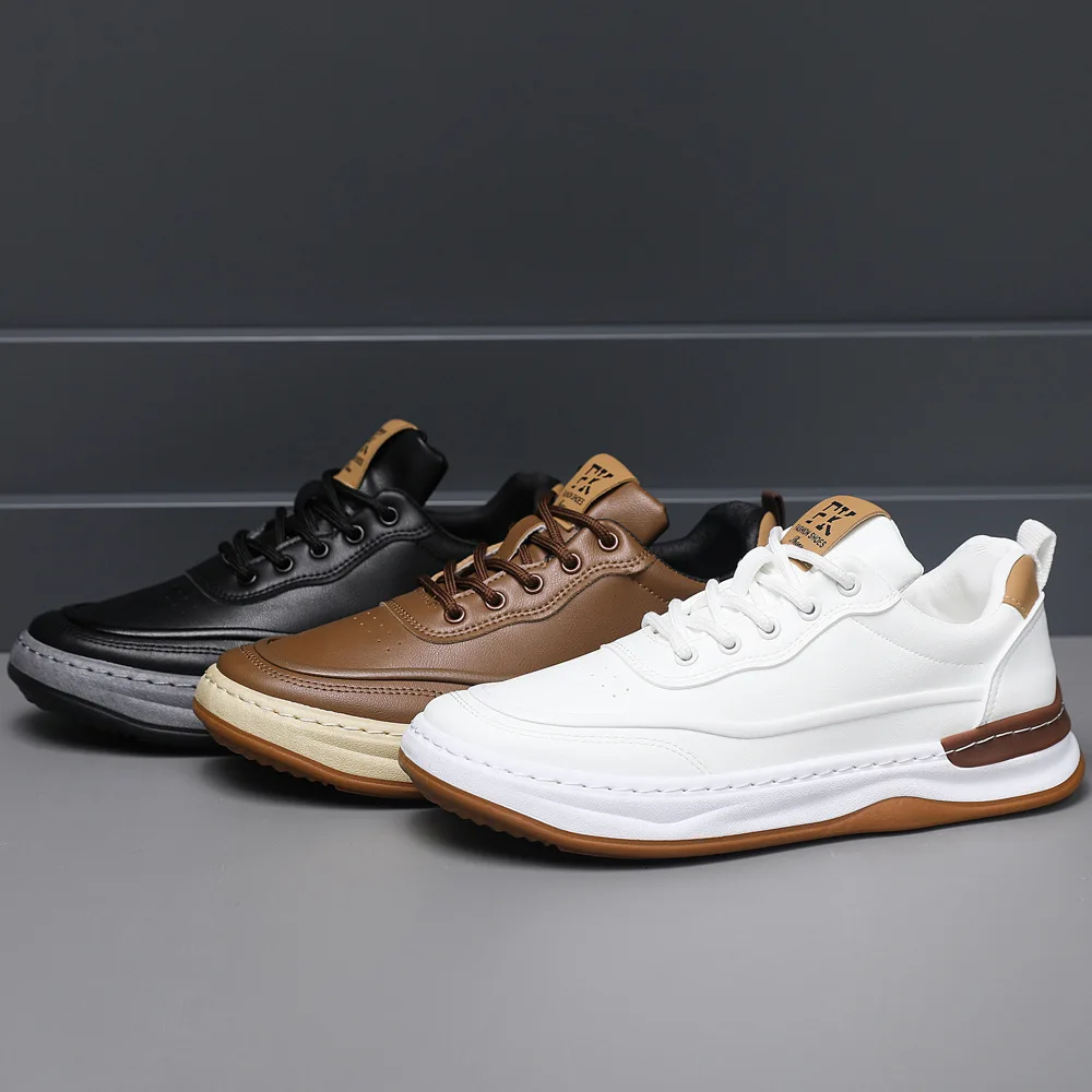 

Модная мужская повседневная кожаная обувь, осенняя мужская дышащая спортивная обувь на толстой подошве, повседневная обувь для доски