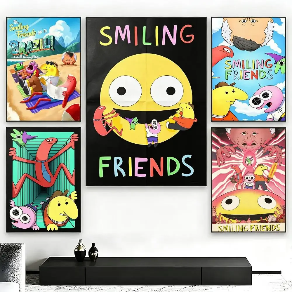 animation Smiling Friends Poster Poster Nordic HD Self-Adhesive Wall Sticker Home Café Bedroom Living Room Art Decor Gift