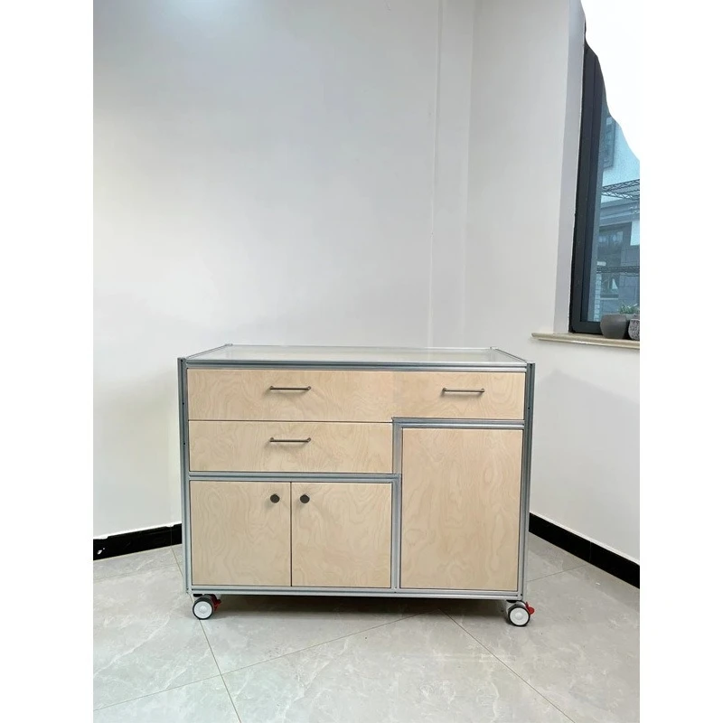 خزانة جانبية لتناول الطعام من خشب البتولا الحديث البسيط وخزانة قهوة متنقلة من الألومنيوم لغرفة المعيشة المنزلية