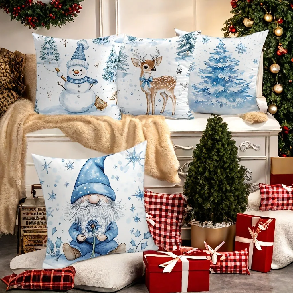 Christmas Home Decor Pillow Covers for Holiday Party Bedroom Living Room Decoration with Zipper Polyester Printed Cushion Cover