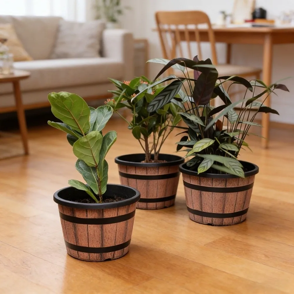 Round Plastic Barrel Flowerpot Thickened Matching Saucer Garden Flower Pot Large Capacity Crack Resistant Succulent Planters