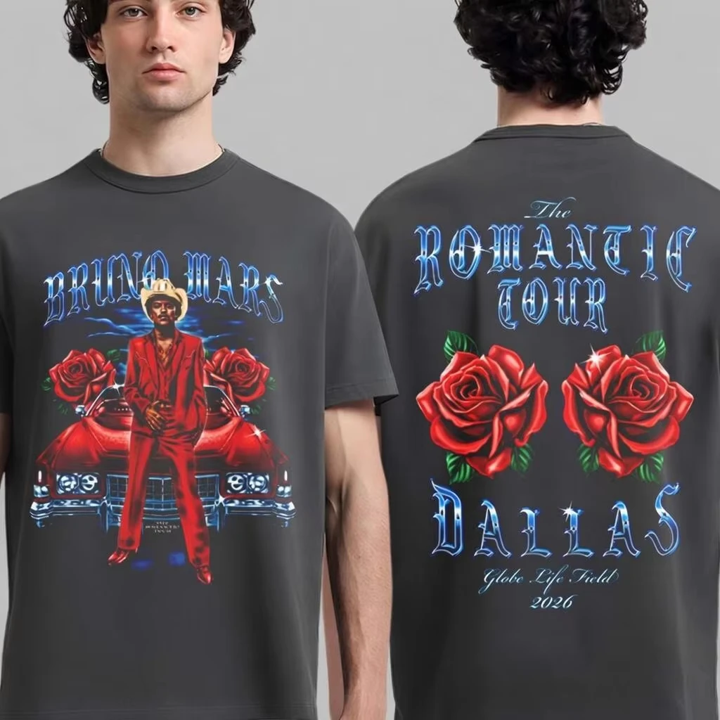 2026 Bruno Mars The Romantic Tour T-shirt Men and Women Summer Cotton Clothing Oversize Fashion Round Neck Short Sleeved Tee