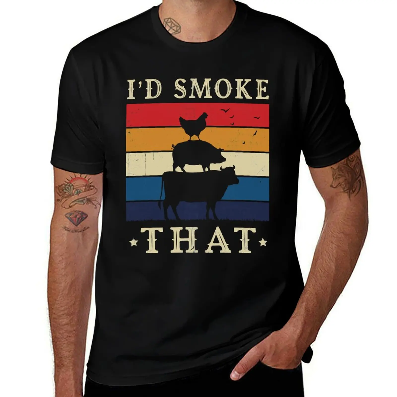 I'd Smoke That Perfect Pitmaster Gift Meat Grilling Barbecue Meat Smoker T-Shirt Simple Solid Color Crew Neck Tee T-Shirt