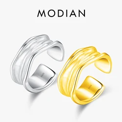 MODIAN 925 Sterling Silver Adjustable Size 6-9 Finger Ring Simple Geometric Trendy Opening Rings For Women Girls Party Jewelry
