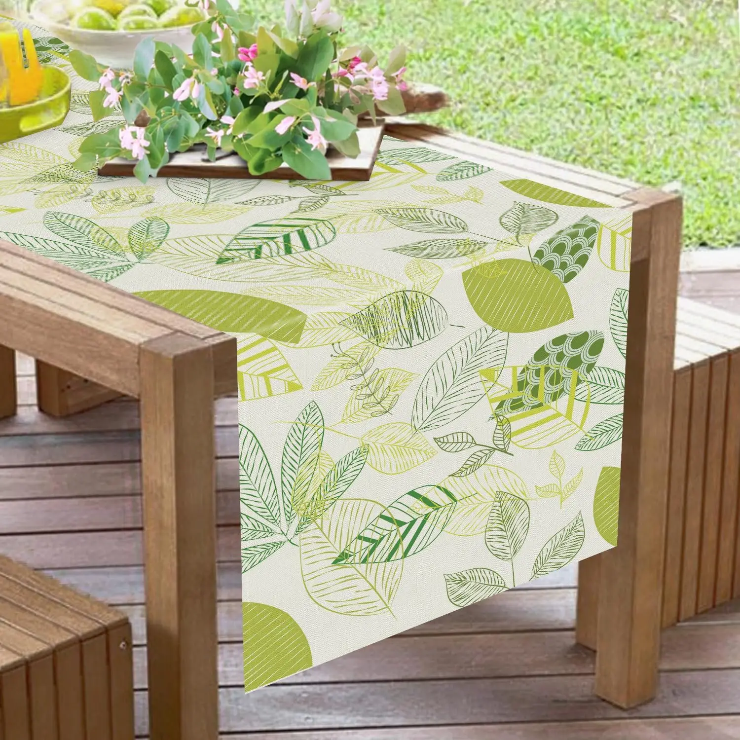 

Green Branches and Leaves Flowers Spring and Summer Restaurant Kitchen Table Runner Outdoor Holiday Party Table Accessories