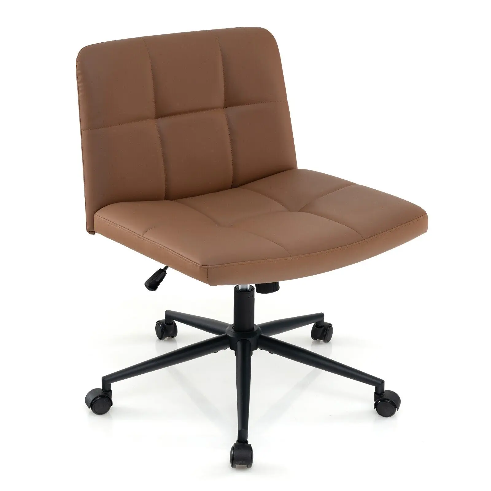 GOFLAME Criss Cross Chair PU Leather Upholstered Cross-legged Office Chair