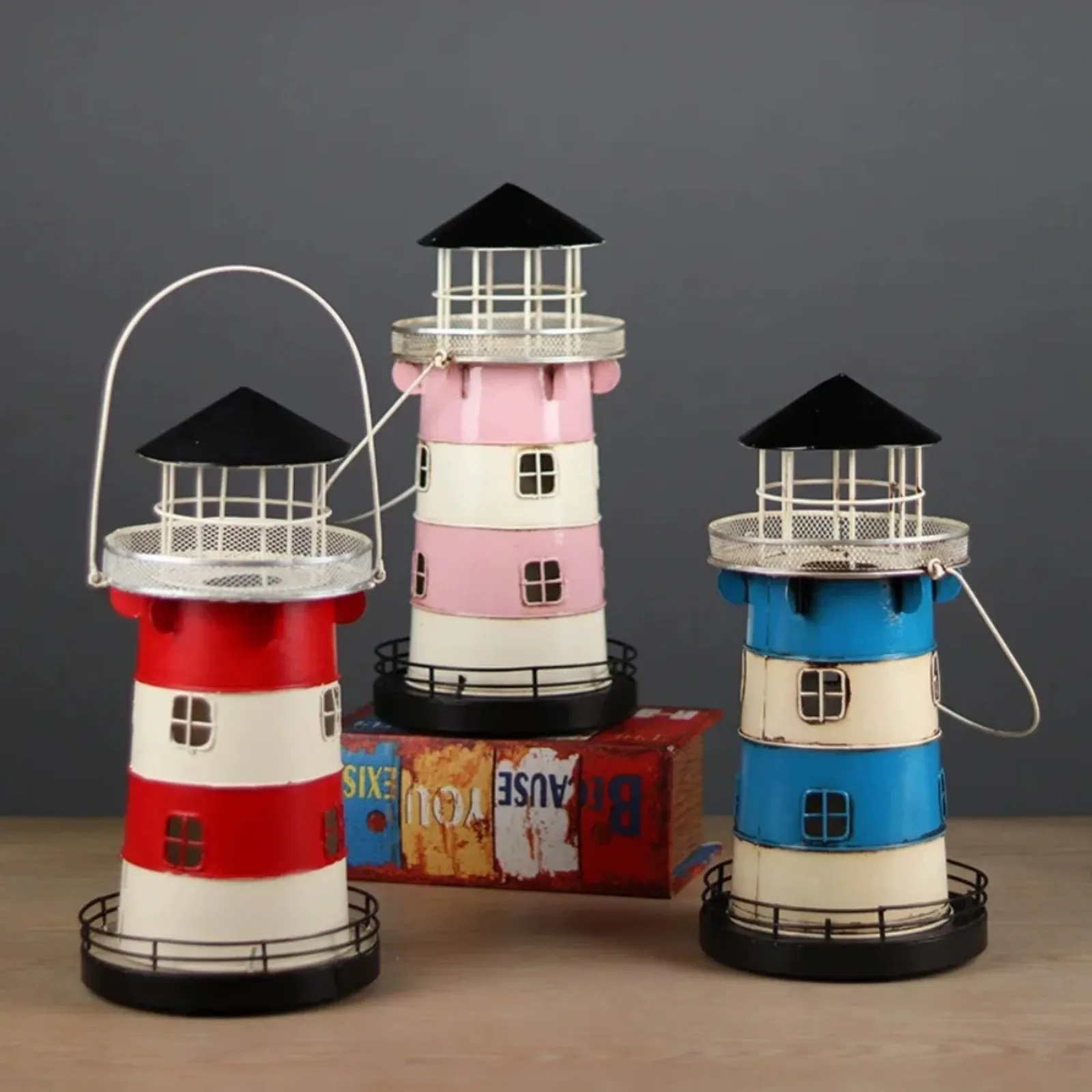 Candle Holder Retro Lighthouse Iron Candlestick Nautical Coastal Home Decor Vintage Table Centerpiece Gift Ornament Home Accent