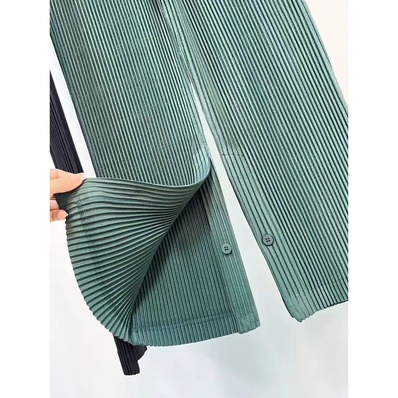 Miyake Pleated Slit Pants Men 2025 Spring and Summer New Fashion Versatile Slim Pants Solid Color Simple Japanese Original