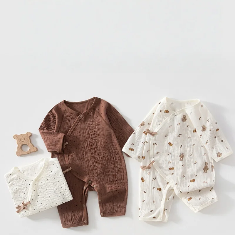 

2026 Summer 0-6M Newborn Baby Romper Long Sleeve Jumpsuit Printing Toddler Clothing Daily Thin Infant Sleepwear