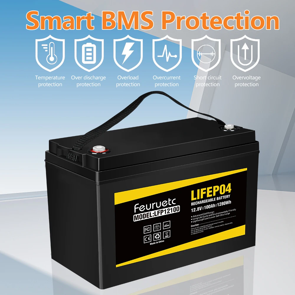 12V 100Ah LiFePO4 Battery 4000~8000 Cycles，Built-in BMS，Perfect for RV, Solar, Marine, Home Energy Storage