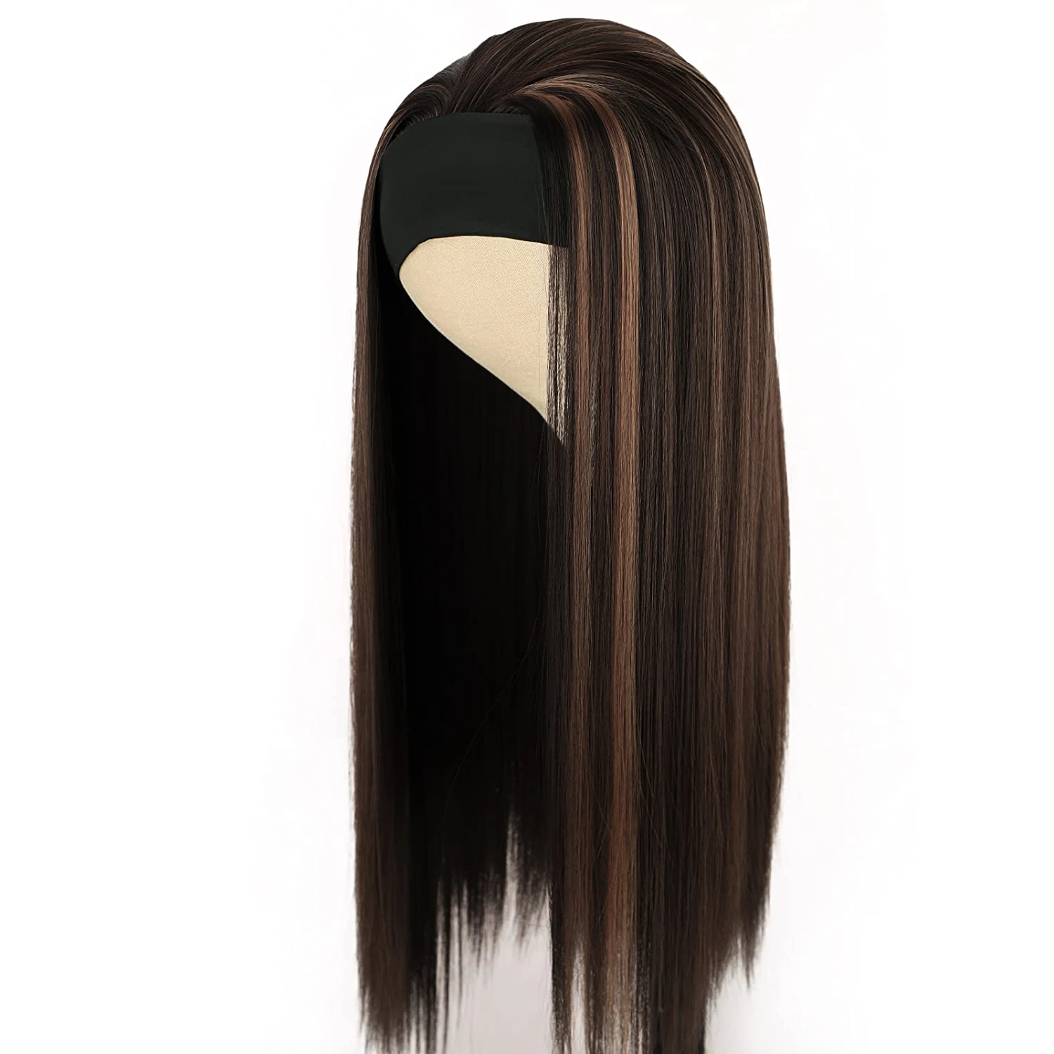 Headband Wig Synthetic Wig for Women Black/Brown Long Straight  Premium Synthetic Natural Glueless None Lace Front Wigs