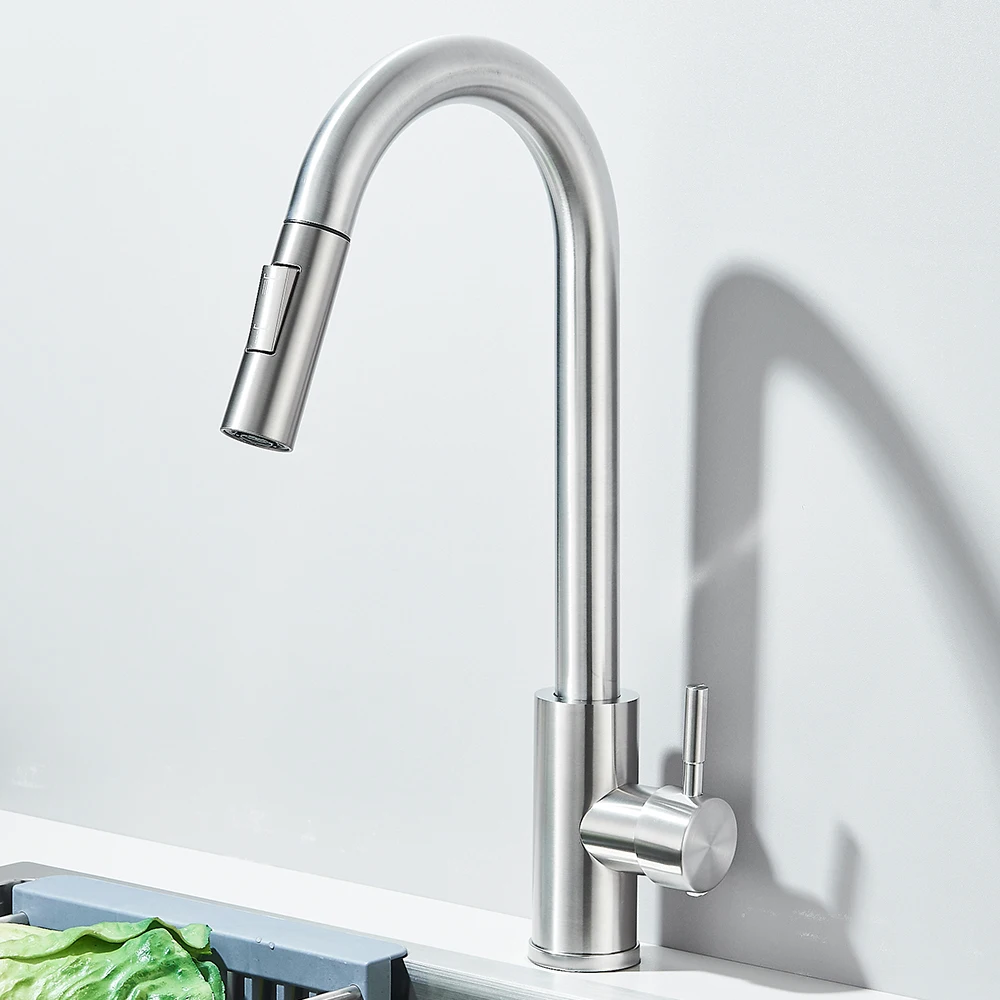 Uittrekbare aanrechtkraan, uittrekbare twee functies, enkele handgreep, mengkranen voor warm en koud water, op het blad gemonteerd - afbeelding 1