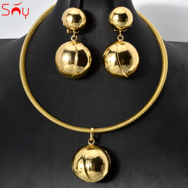 Sunny Jewelry Sets for Women Gold Color Round Ball Pendant Necklace Earring African Copper Geometric Chic Jewellery Wedding Gift