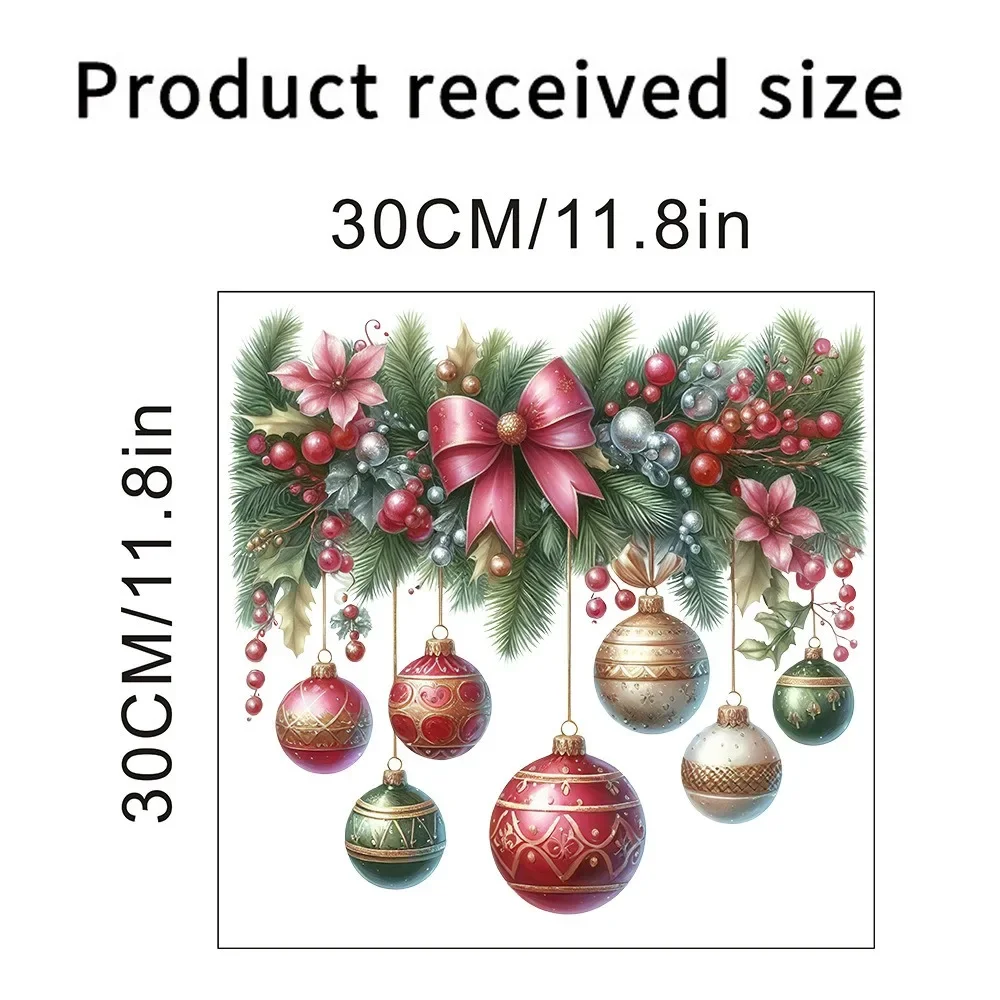 Christmas Decoration Wreath Door Sticker Xmas Ball Pendants Self-adhesive Sticker Merry Christmas Wall Decor Happy New Year 2025