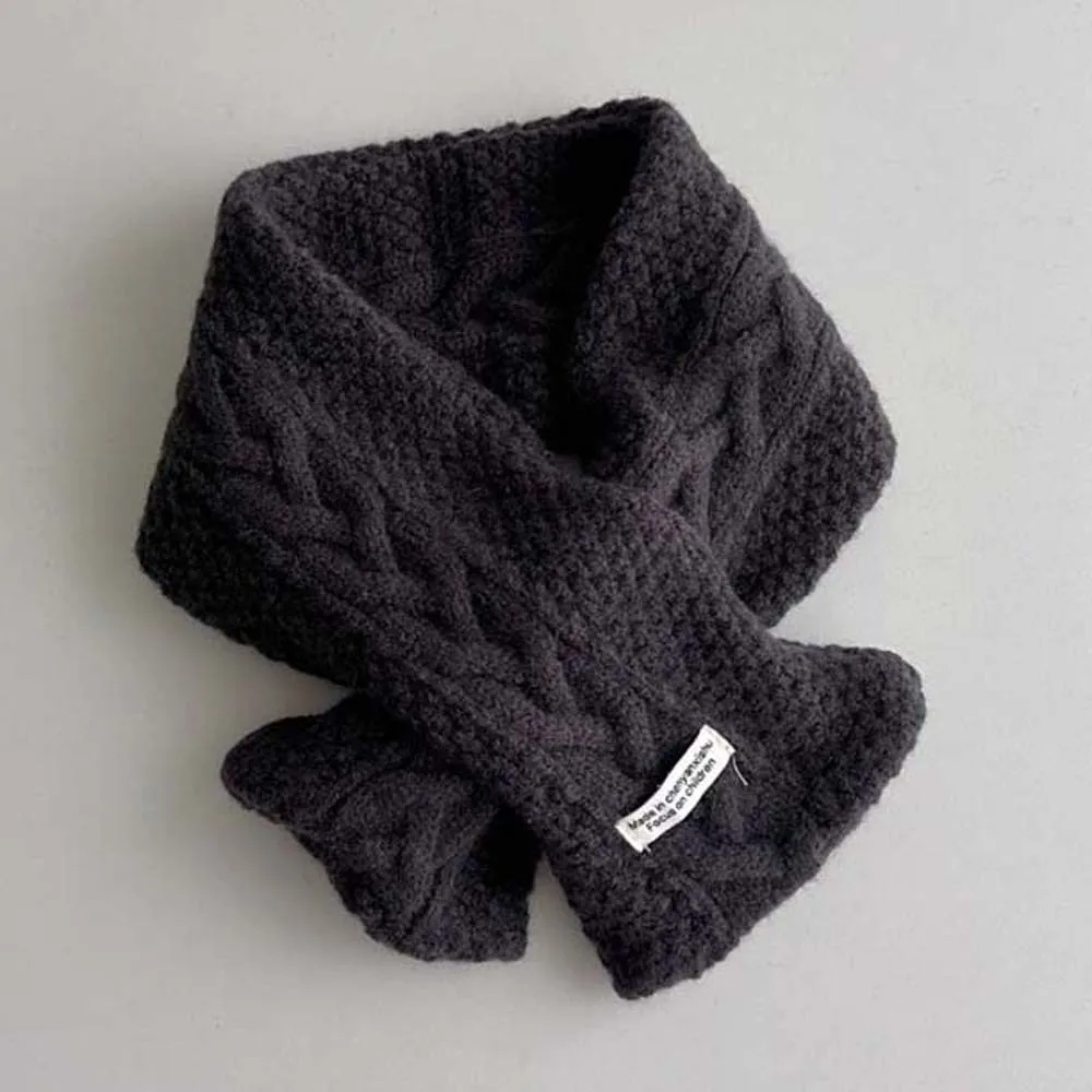 Versatile Elastic Children Knitted Scarf Solid Color Trendy Woven Neckerchief Long All-match Winter Cross Muffler Girls