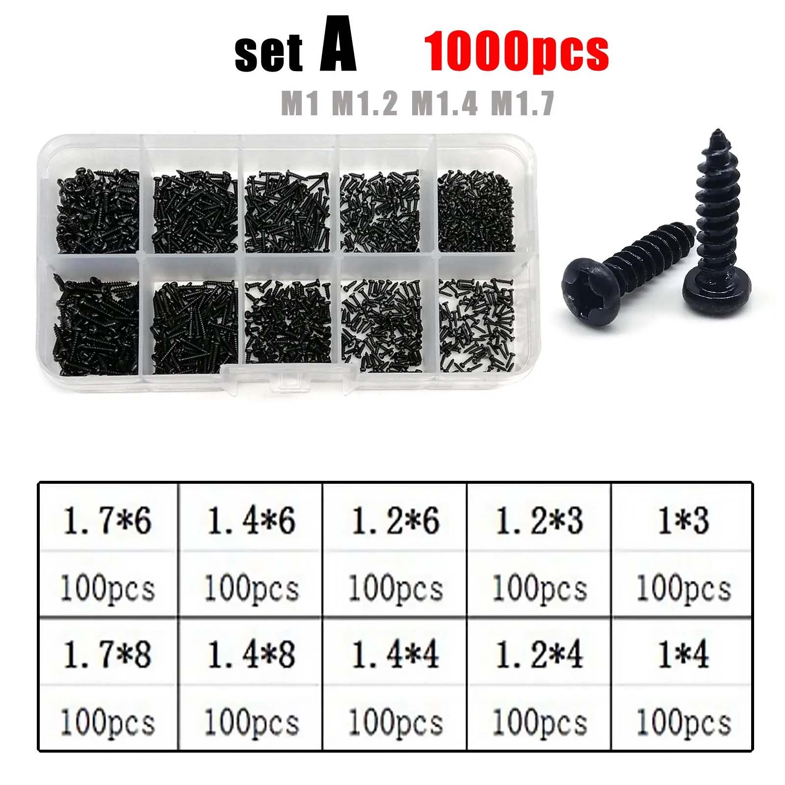 HZYUEGOU Mix M1 M1.2 M1.4 M1.7 M2 M2.6 M3 M4 Black Steel Micro