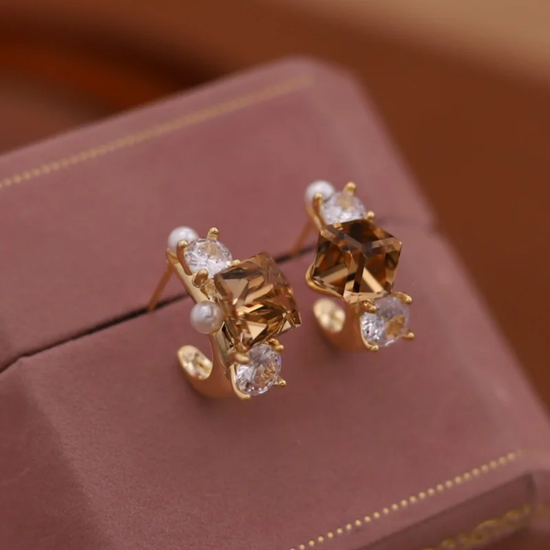 Korean New Fashion Jewelry 14K Gold Plated Luxury Water Drop Zircon Crystal Earrings Elegant Women's Daily Work Accessories