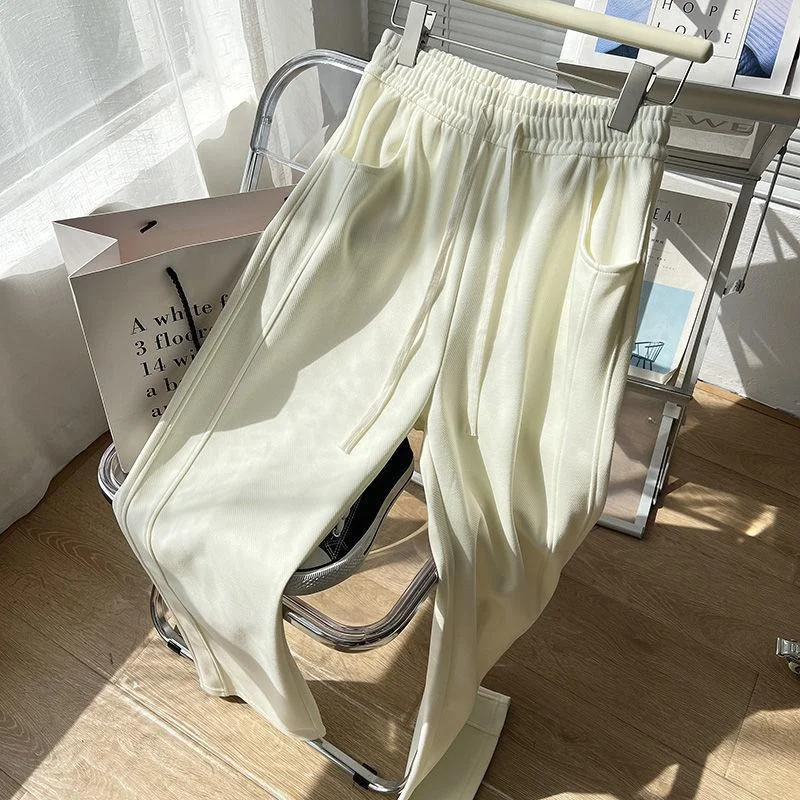 

White Wide-leg Pants Women in Spring and Autumn New High-waist Drooping Loose Straight Narrow Version Casual Sports Pants