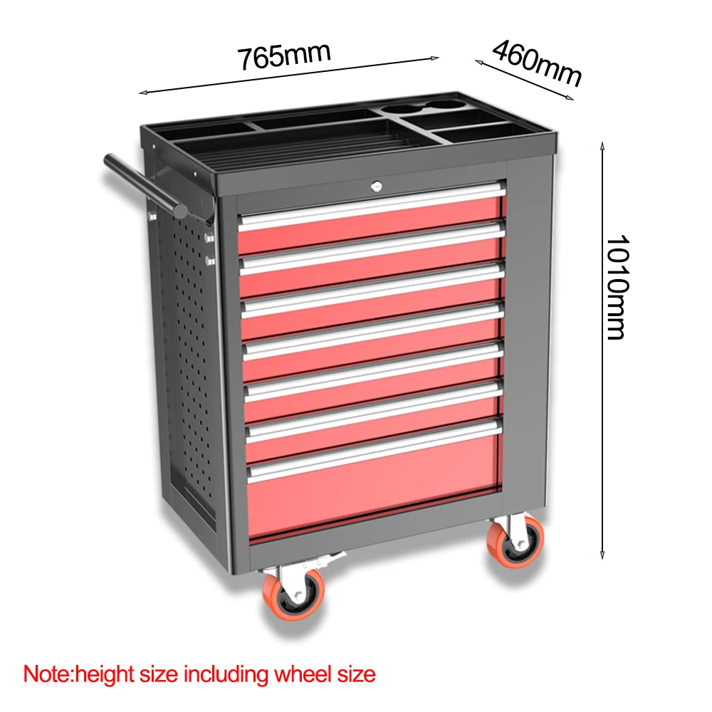 Carro de herramientas de 7 cajones con encimera antiincrustante, puede bloquear rueda, carrito de gabinete profesional mecánico para garaje, barbería, también caja