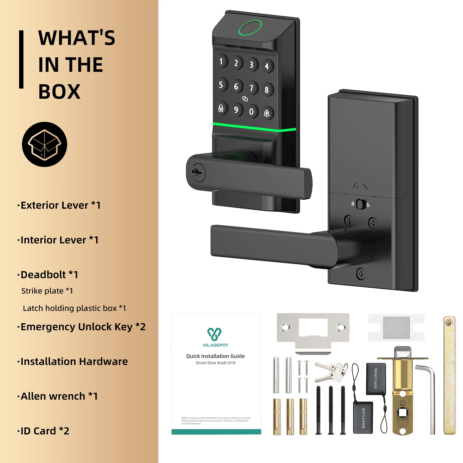 قفل Viladepot الذكي ببصمة الإصبع، قفل الباب، واجهة TYPE-C، التحكم في التطبيق، رمز المرور، فتح مقبض لوحة المفاتيح الإلكترونية التي تعمل باللمس #6