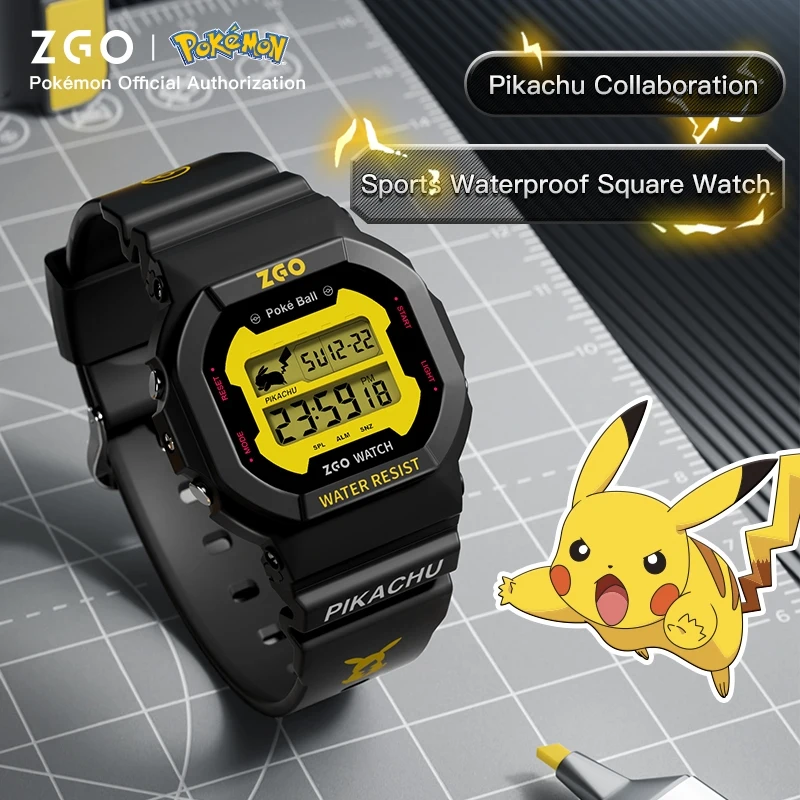 ZGO X Pokemon Electronic Watch Pikachu Student Sports Waterproof Luminous Children's Watch Suitable For Both Men and Women 866