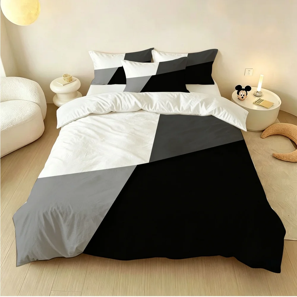 New Design Geometric Duvet Cover for Kids Comforter Cover Set Twin Size Strip Lines Bedding Set with Case 4Pcs Bedroom Decor