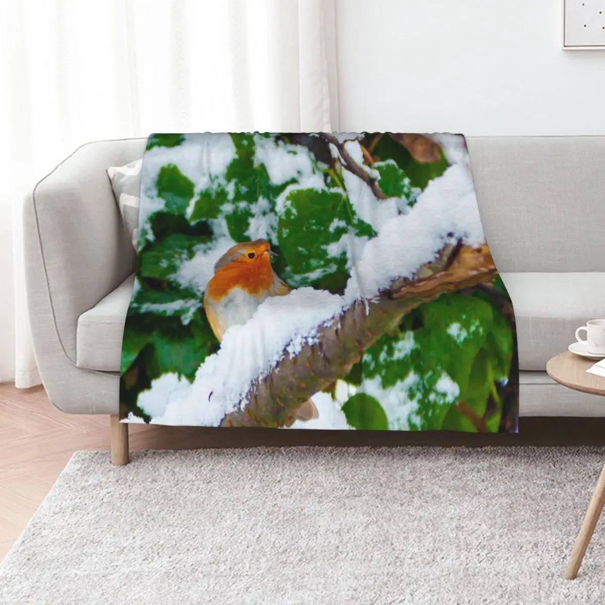 Robin in the Snow Throw Blanket Flannel Kid'S Large Thermal for winter Camping Blankets