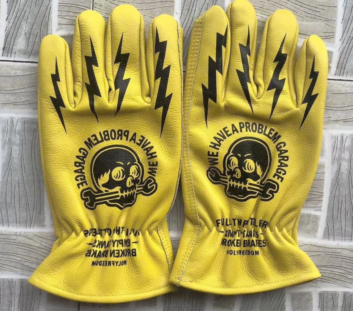 Vintage Skull Print Leather Motorcycle Gloves Multi-Purpose for Gardening Camping Riding Outdoor Use Cowhide Leather Work Gloves image 5