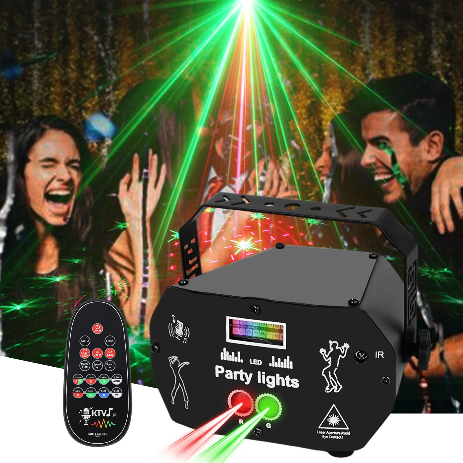 HCWE Mini 3-in-1 Stage Laser Light USB Party Lights  RGB Voice Controlled Reception Nightclub Lights At Home Discobal Decoration