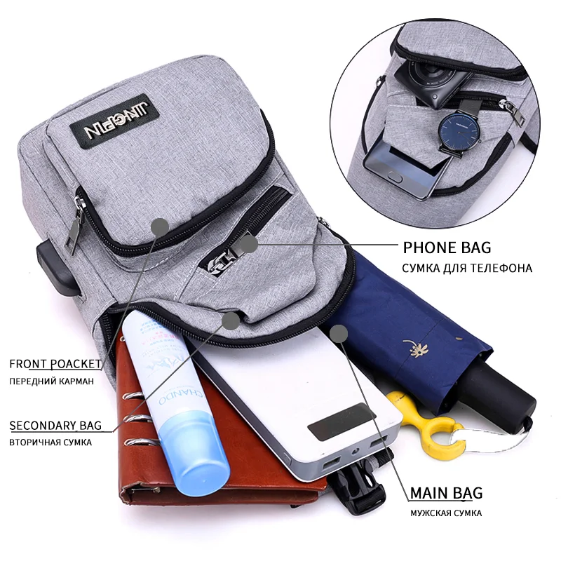 MARKROYAL Sports Fashion Rechargeable Messenger Bag Men Women Backpack Nylon Material Travel Weekend Bag Shoulder Bag Chest Bag