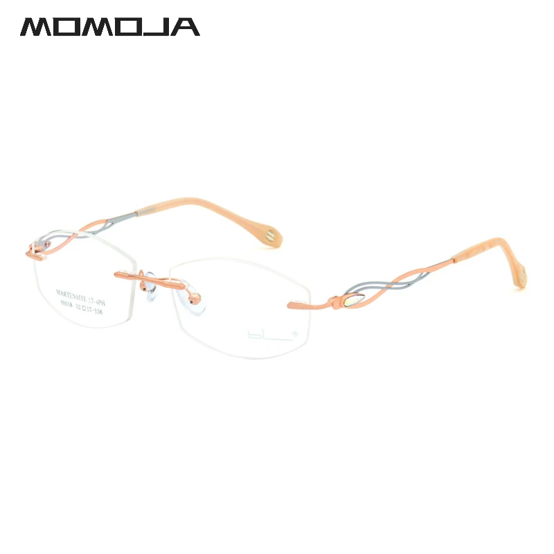 

MOMOJA New Fashion Ultra Light Alloy Square Eyewear Rimless Eyeglasses Frame Optical Prescription Glasses Women Spectacle 8838