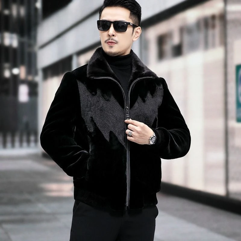 

2023 Men Winter New Fashion Real Mink Fur Coats Male Long Sleeve Warm Zipper Outerwear Men Genuine Fur Casual Jackets I547