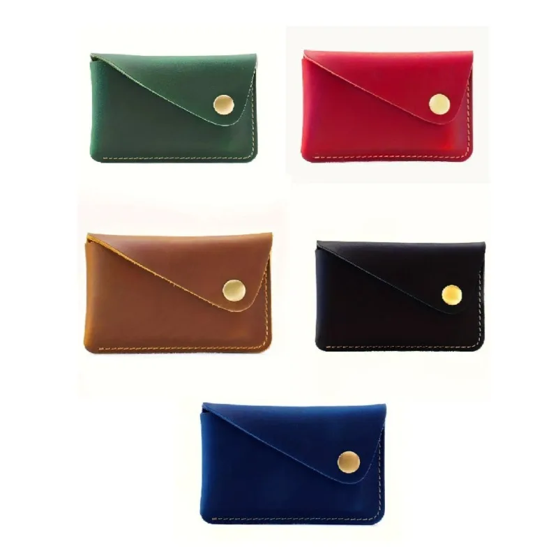 New Handmade Minimalist Leather Card Holder Creative Compact Snap Button Coin Purse Crazy Horse Leather Retro Japanese Card Case