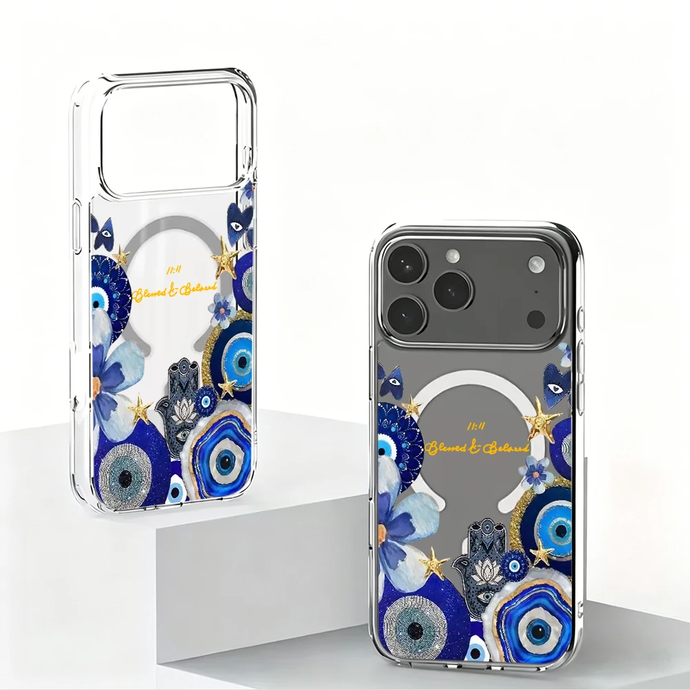 Blue Evil Eye & Floral Phone Case For iphone 17 14 15 16 11 12 13 Pro Max 17 Air 15 14 16 Plus 15 17 16 Pro Magnetic TPU Cover - view 3