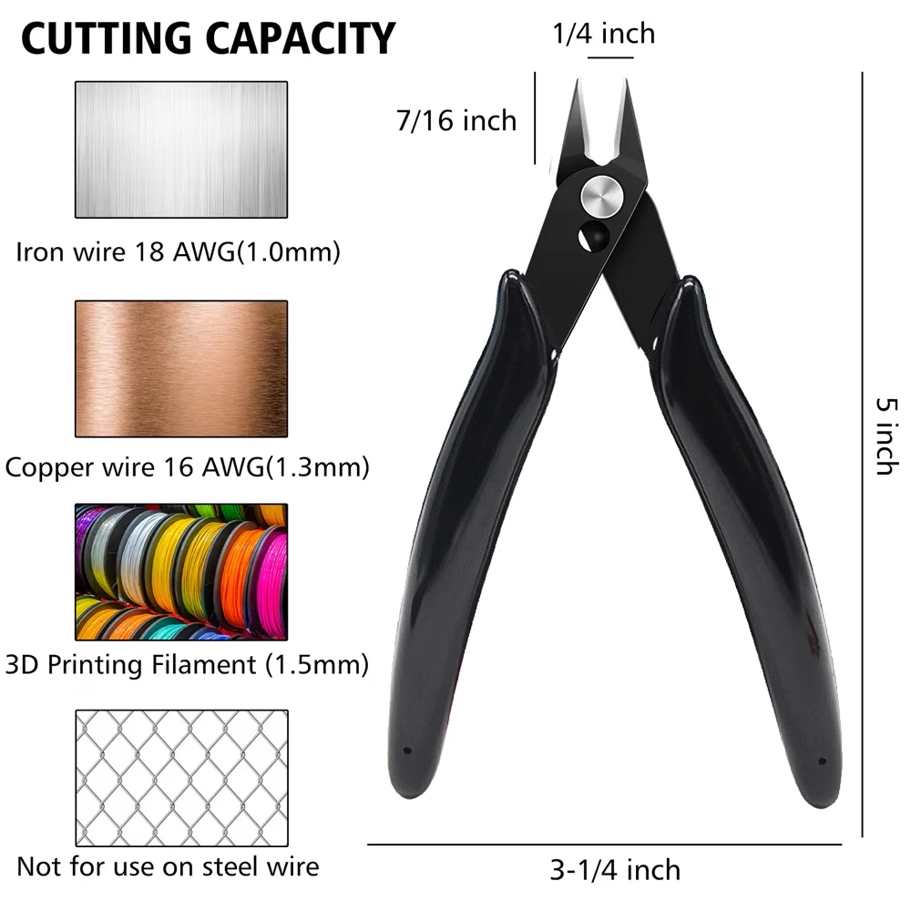 2Pcs Mini Precision Nose Cutters, Electrical Wire Cable Snips, Metal Flush Side Pliers, Durable Hand Tool