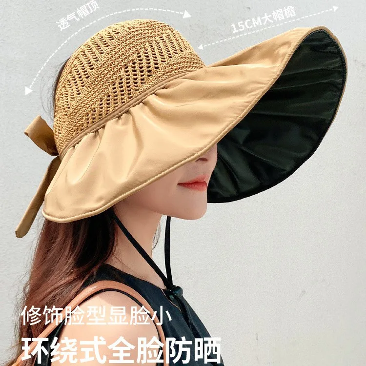 

Hat Lady Summer Sunshine UV Hat Anti-ultraviolet Black Glue Empty Top Hat Big Edge Cover Face Sunshade Beach Sun Protection Caps