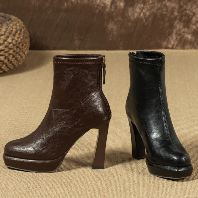 

Женские ботильоны на платформе для ночного клуба, модная обувь для стриптиза с квадратным носком, современные короткие туфли для вечеринок, Botas Para Mujer