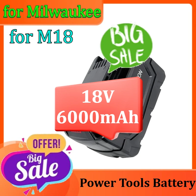 

Rechargeable Lithium Battery for Milwaukee M18 Power Tools Battery 18V 6000mAh