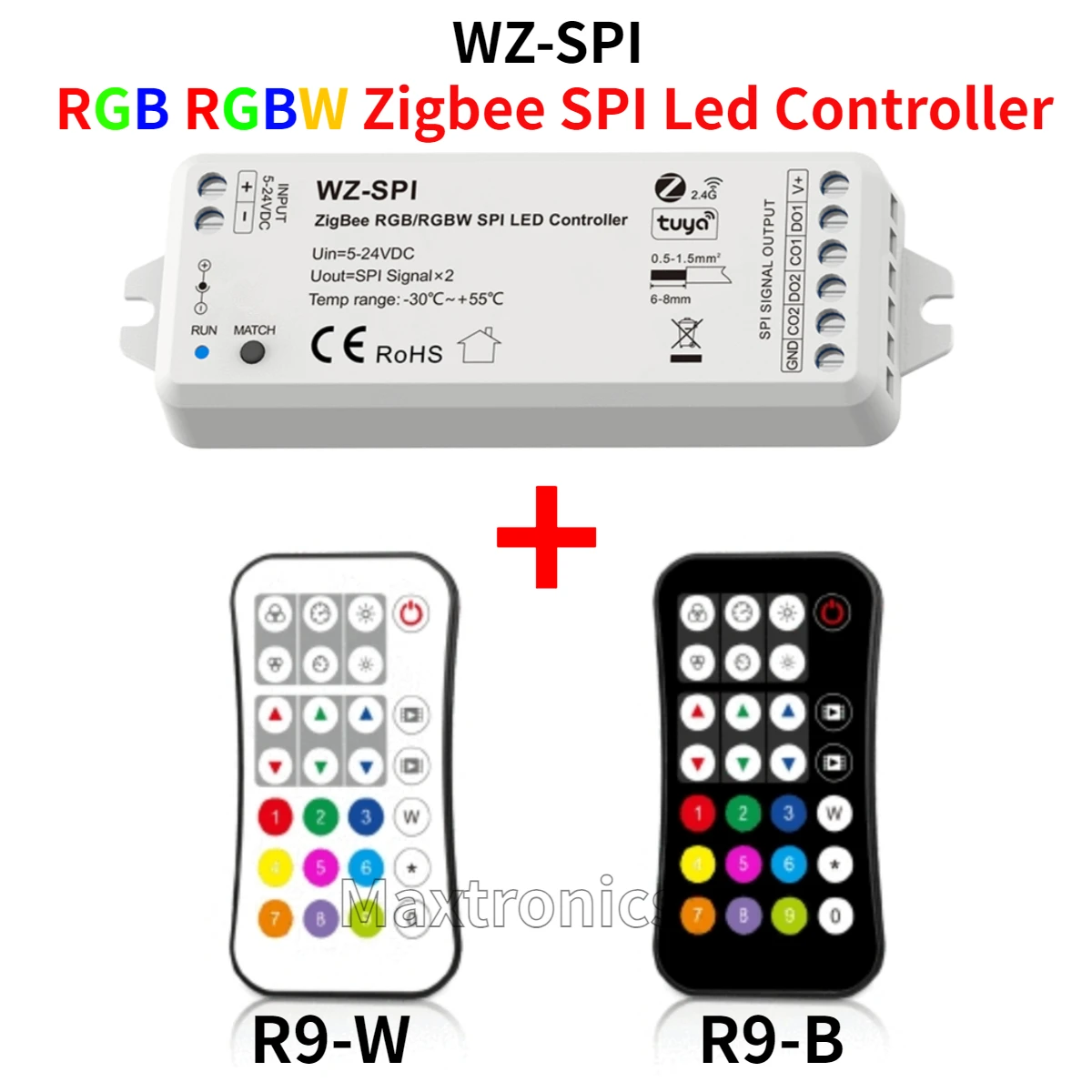 DC5-24V Zigbee SPI kontroler Led WZ-SPI + R9 zestawy RF pilot TUYA sterowanie ściemniaczem dla RGB RGBW 1903 WS2811 2812B taśmy LED