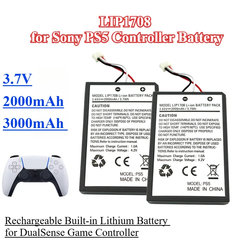 

3.7V 2000mAh-3000mAh LIP1708 for Sony PS5 Controller Battery Rechargeable Built-in Lithium Battery for DualSense Game Controller