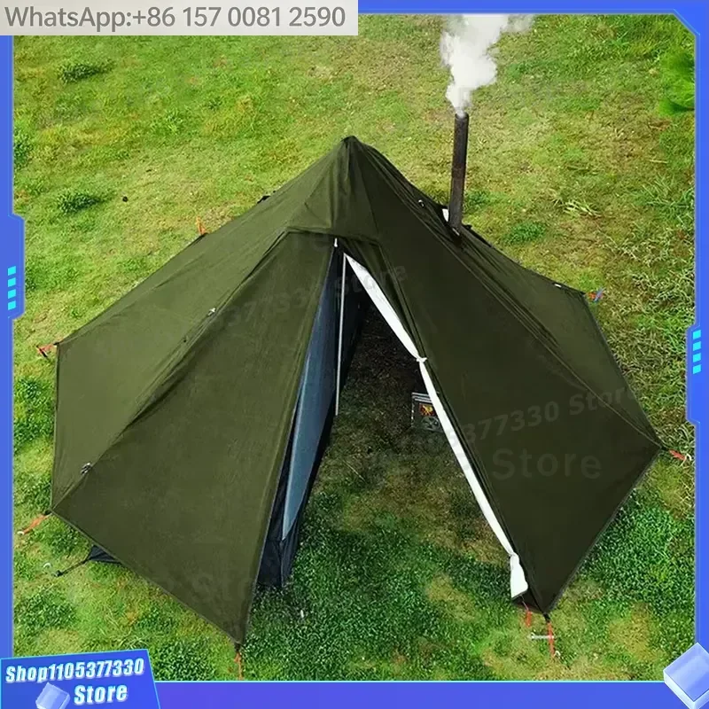 Pyramid Single Summer Tent Outdoor Camouflage with Chimney Portable Waterproof Double Layer Camping Shelter BC