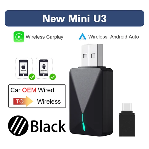 Компактный беспроводной USB-адаптер CarPlay Android Auto, преобразование проводного подключения в беспроводное, простая установка, автоматическое подключение, совместимость с 98% автомобилей