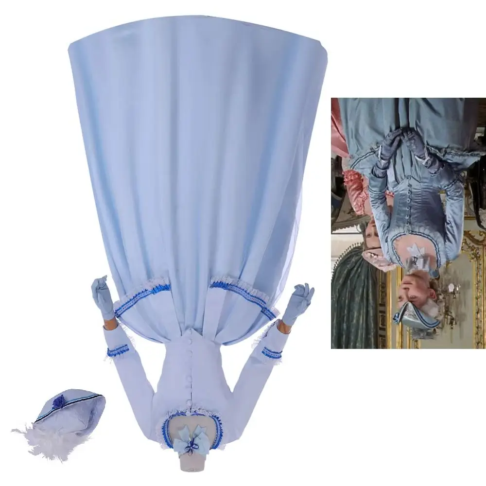 

Movie Cosplay Marie Antoinette Blue Dress with Hat Victorian Royal Queen Rococo Ball Gown Women's Elegant Theater Costume