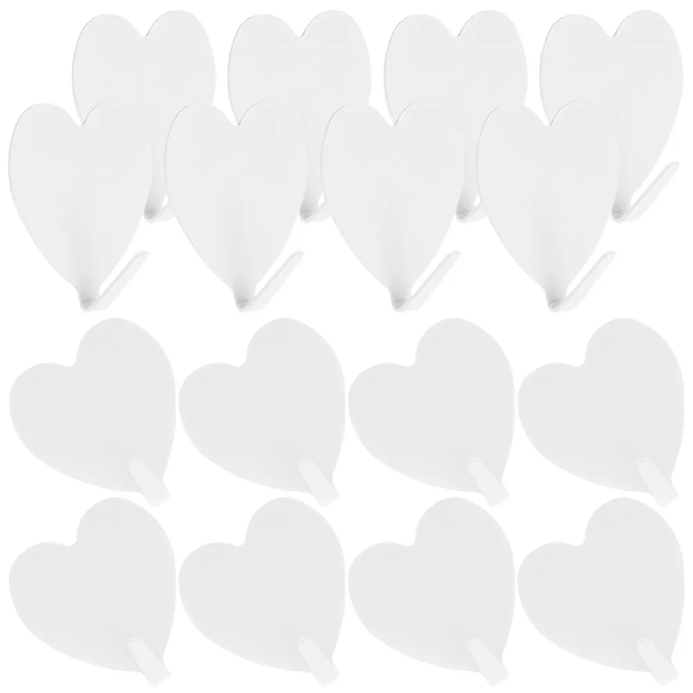 16Pcs Self Adhesive Heart Hooks Iron Wall Hooks for Towels Coats Hats Keys Shower Curtains Glass Tile Surfaces Home Office Use