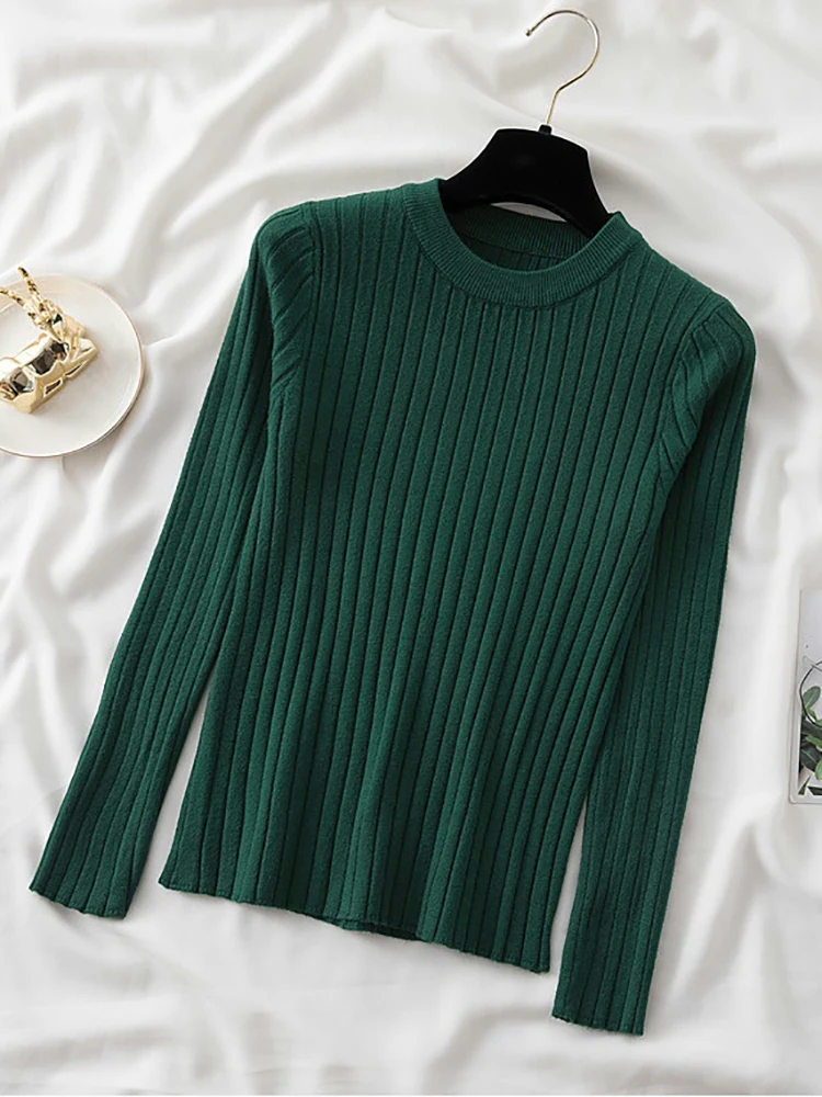 Women Pullovers Sweaters Knit Soft Jumper tops New Autumn Winter Tops O-Neck Ribbed Long Sleeve Korean Slim-fit Female Sweater